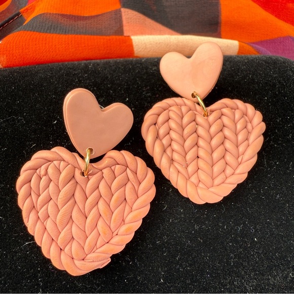 Little Studs Jewelry - Heart-Shaped Clay Braided Earrings in Sandstone Pink